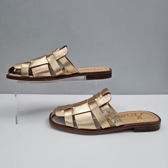 Sam Edelman Dina Fisherman Mule Womens 7.5 Metallic Gold Leather Slide Sandal - Picture 2 of 13